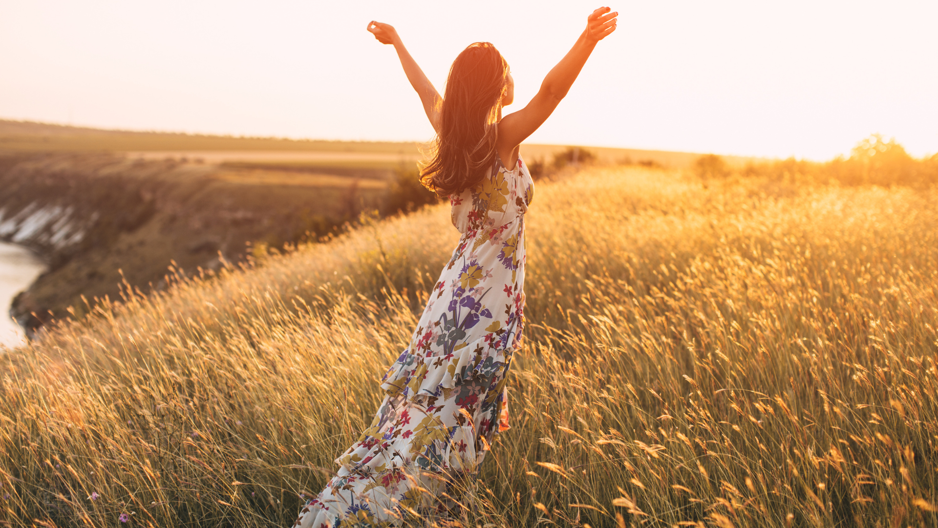 Back view of free Happy Woman Enjoying Nature