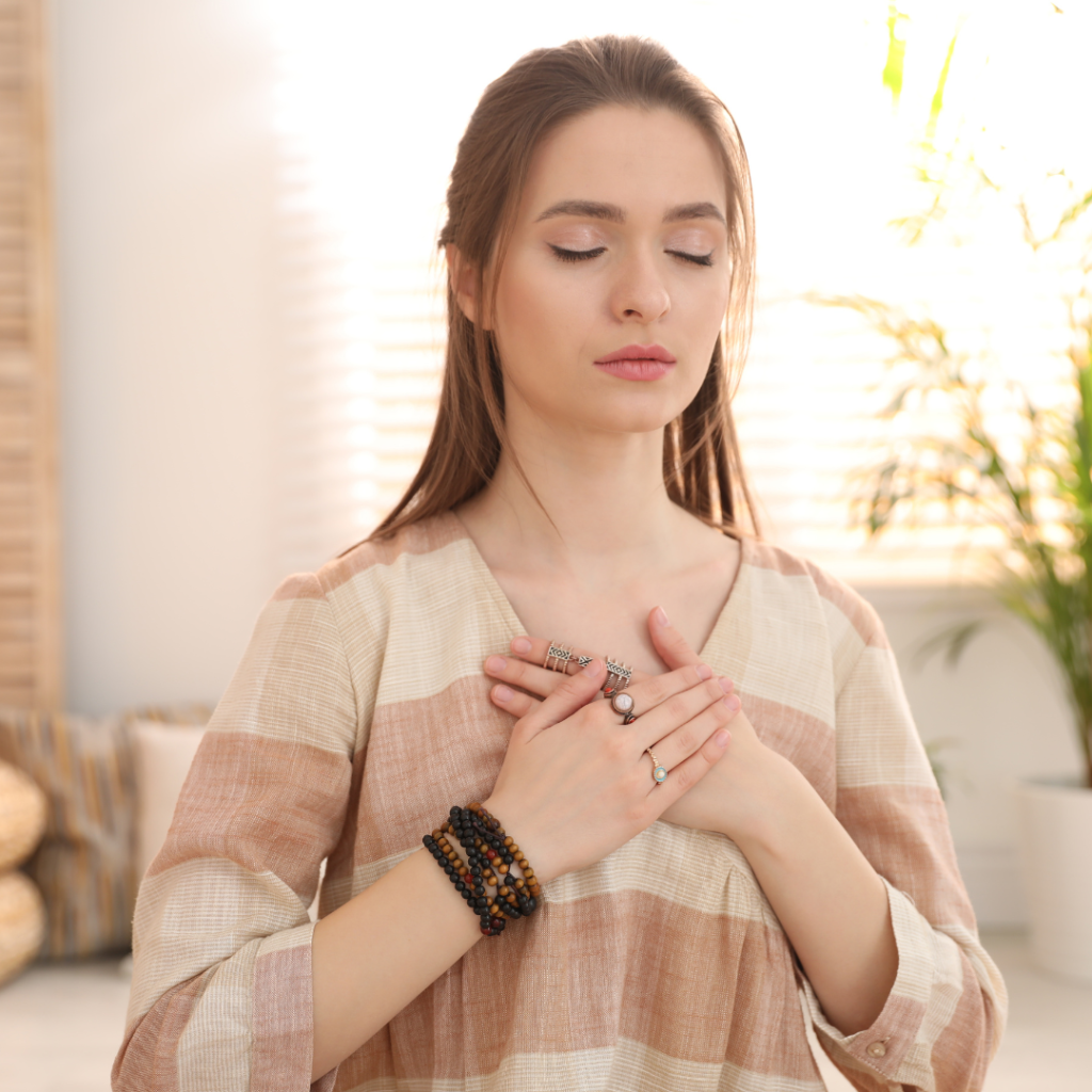 Young Woman during Self-Healing Session in Room