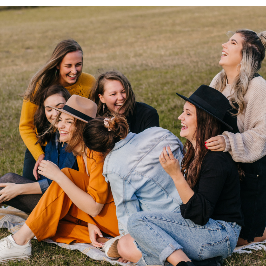 Laughing friends having fun on picnic